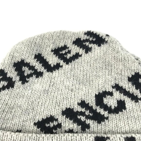 BALENCIAGA 555277 Logo Bicolor All-over Pattern beanie knit cap Knit hat - Picture 4 of 10